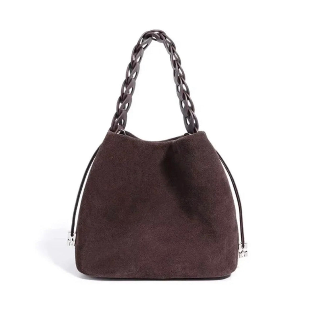 Suede bucket bag - chocolate plum