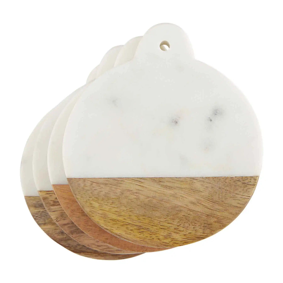 Marble and Wood Round Coaster Set