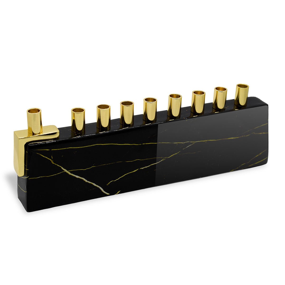 Menorah en aluminium avec décor marbré - noir et or