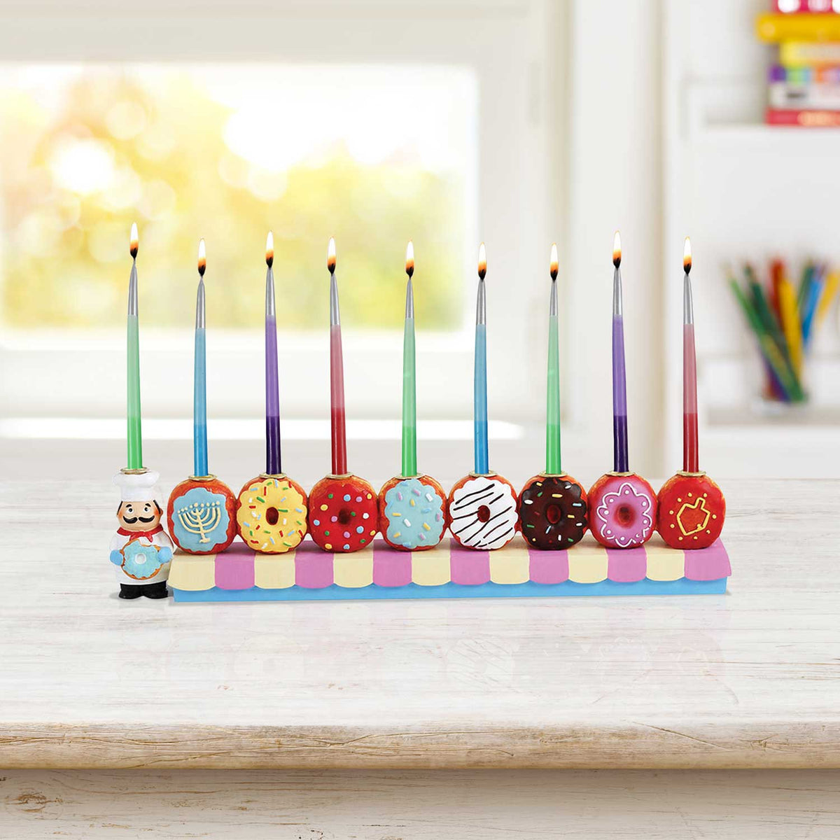 Menorah en forme de beignets en résine