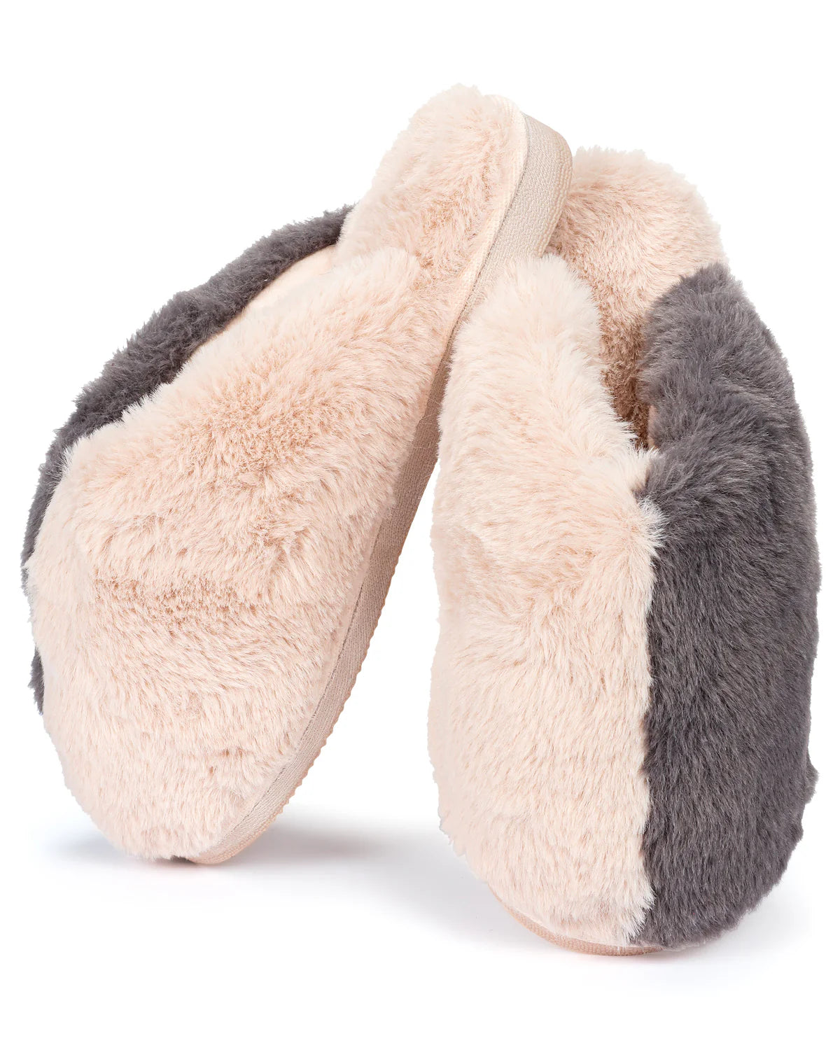 Blush and grey COLORBLOCK PLUSH SLIPPERS