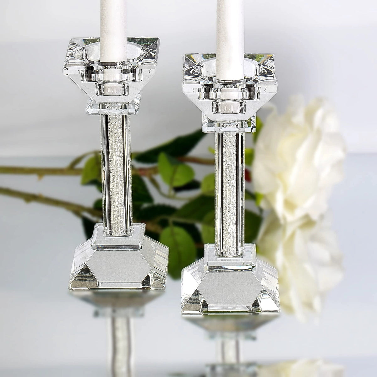 Bougeoirs en cristal avec pierres précieuses concassées - moyen