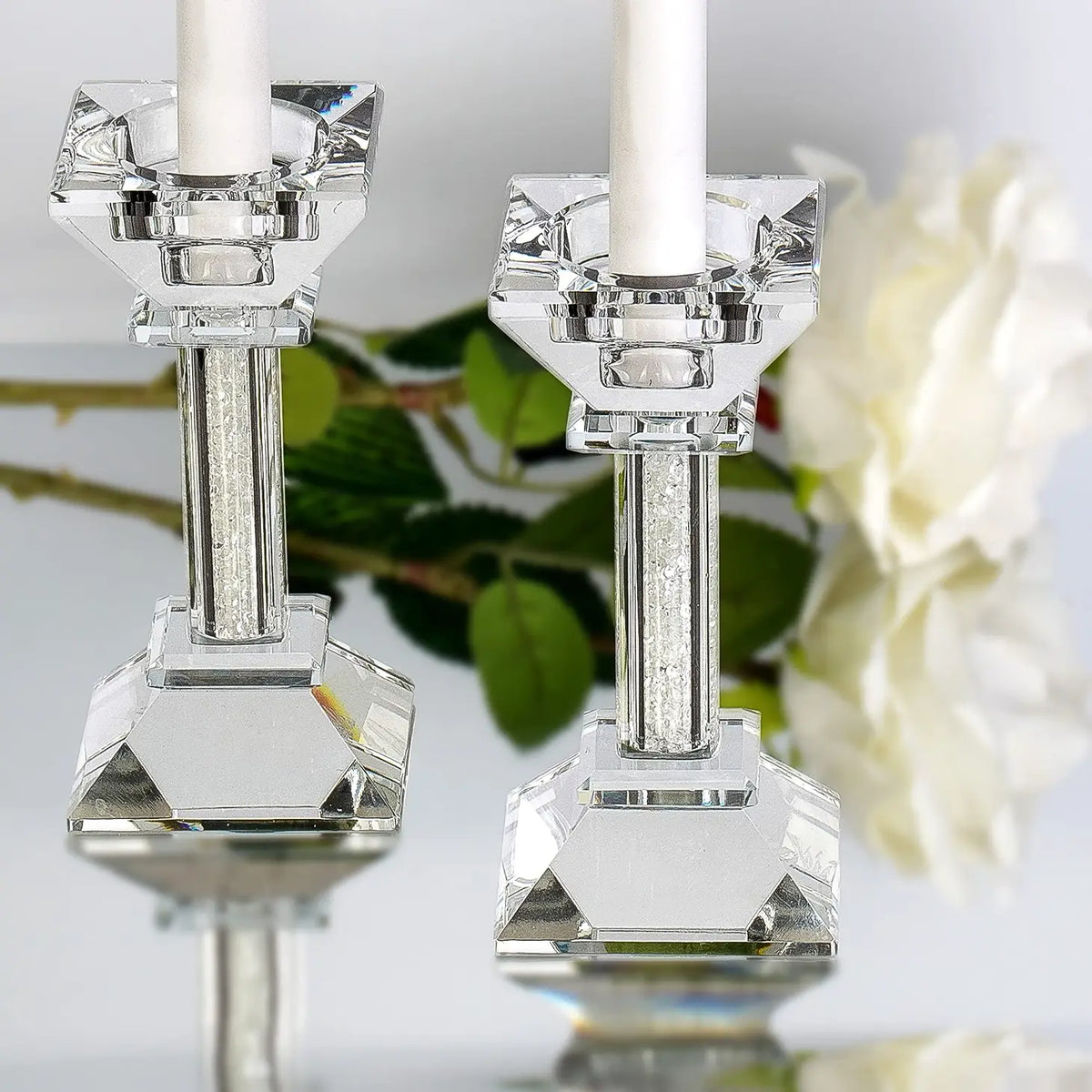 Bougeoirs en cristal avec pierres précieuses concassées - petit