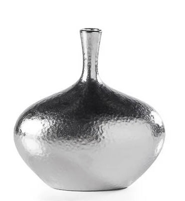 Silver Dimpled Ceramic vase - wide