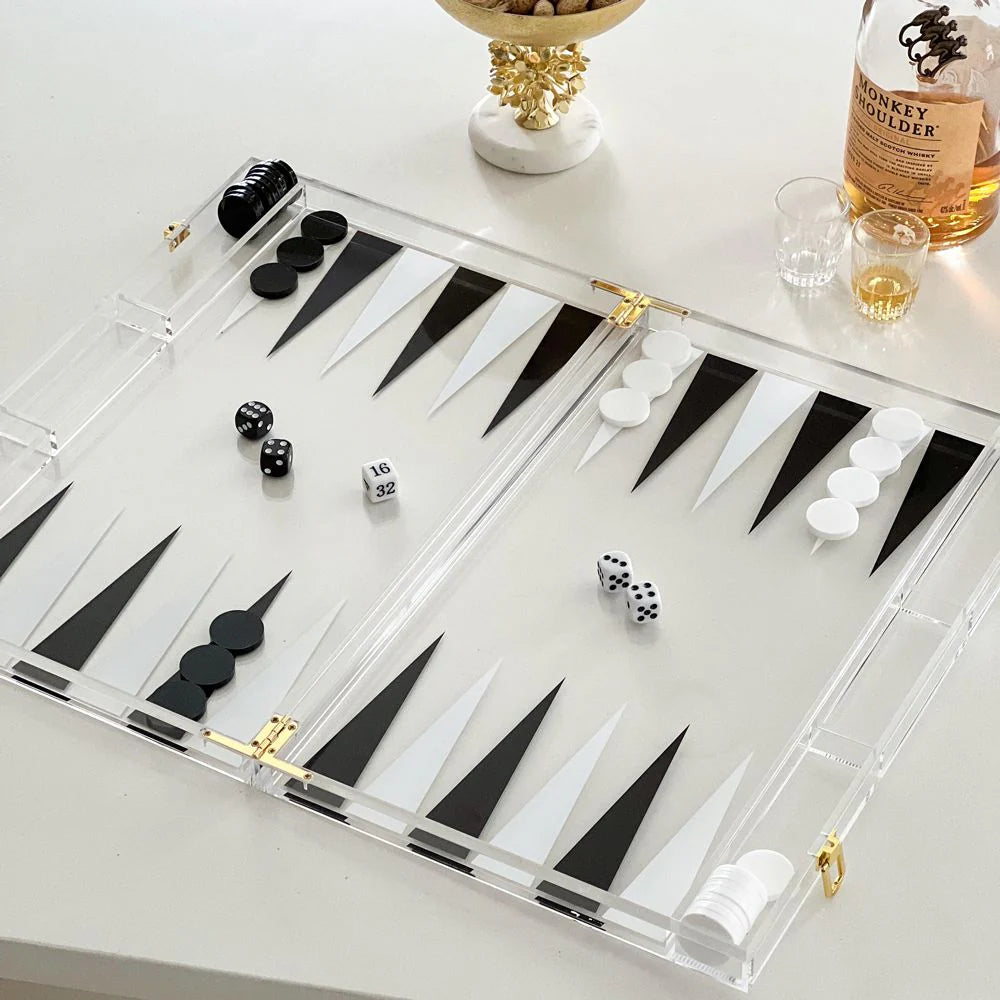 Jeu de backgammon en Lucite massif de 16 pouces
