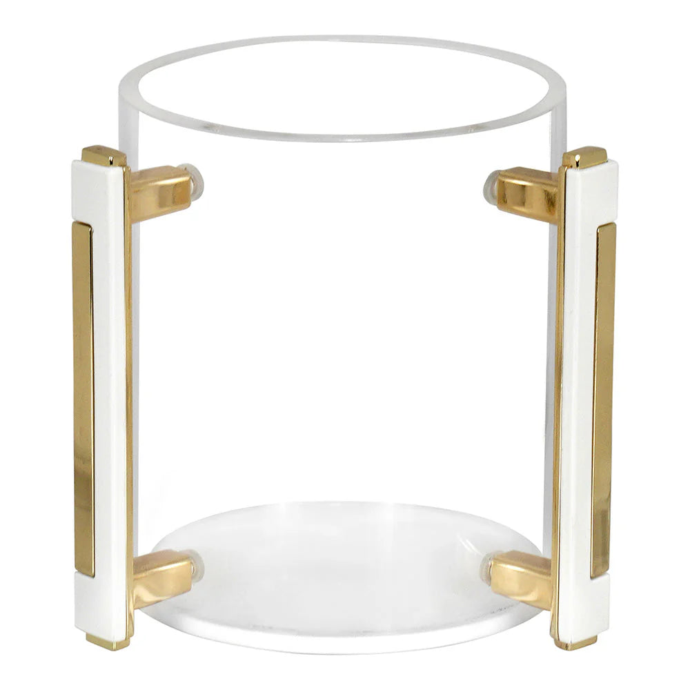 Lucite Clear Wash Cup with white and Gold Handles