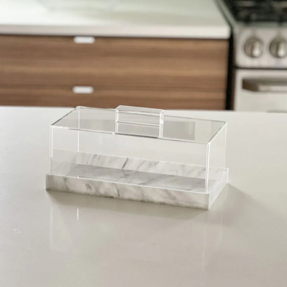 Plateau en Lucite avec base en marbre blanc - moyen