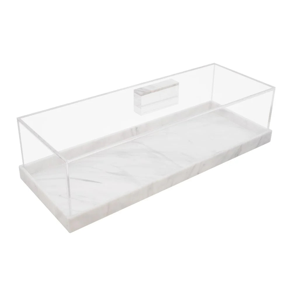 Plateau en Lucite avec base en marbre blanc - moyen