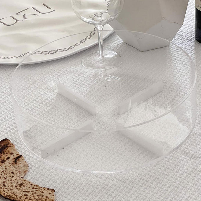 clear lucite ROUND MATZAH PLATE