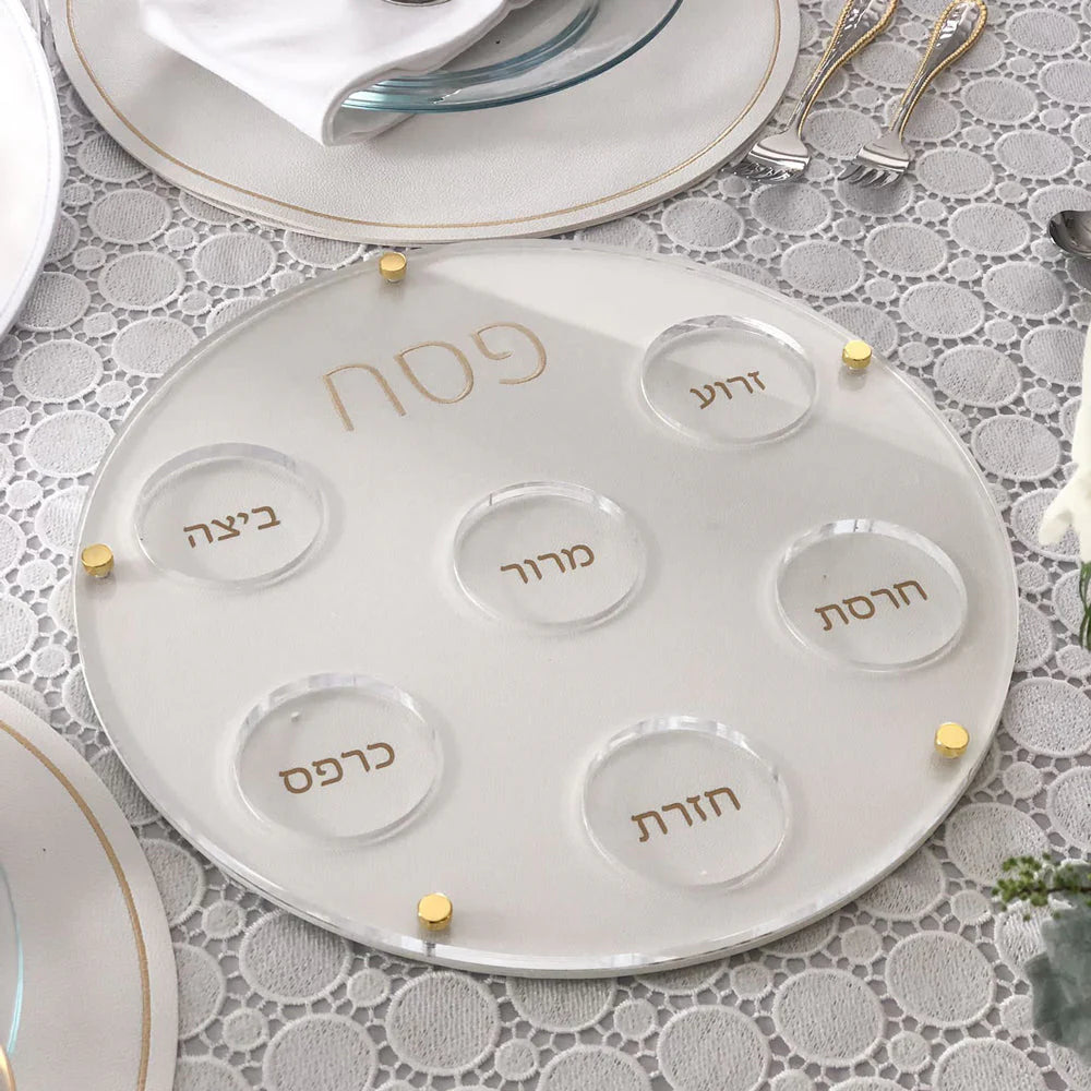 Lucite Seder Plate with Leatherette Backing - Gold
