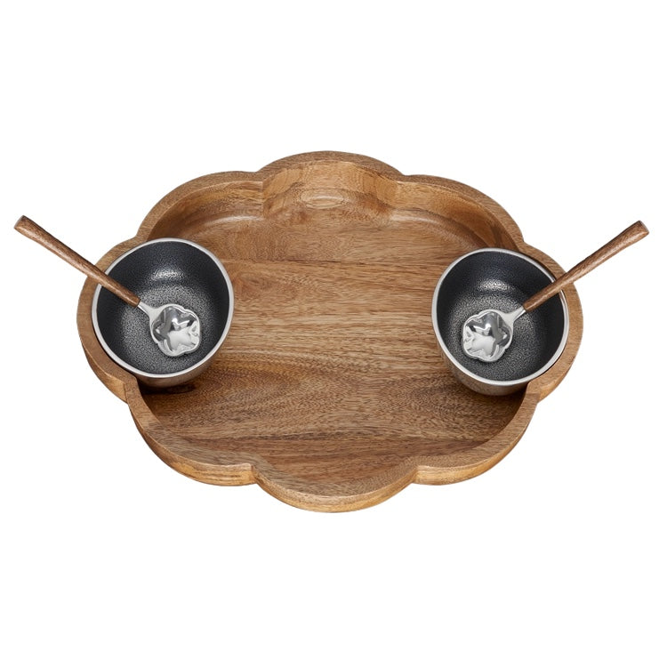 Silver Lining Wooden Bowl with 2 Bowls & 2 Cloud Spoons