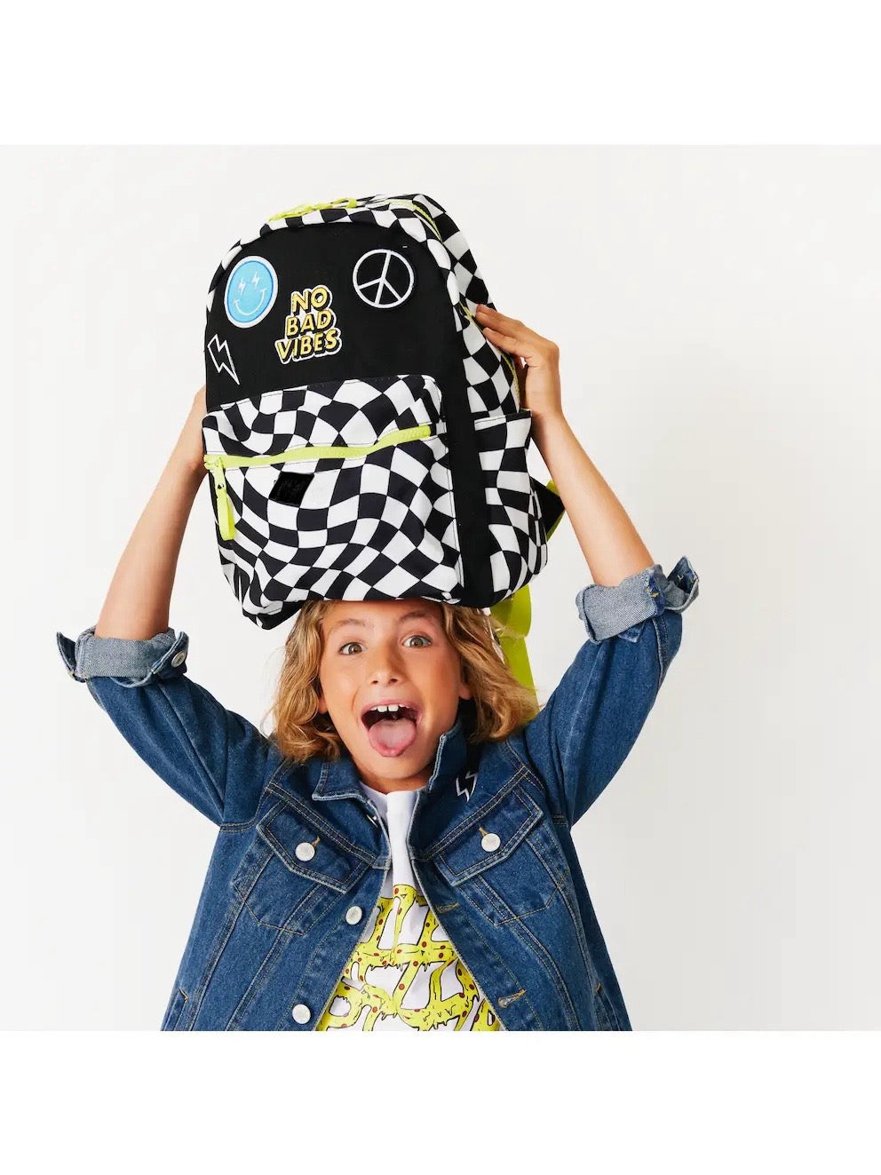 Sac à dos pour enfants à carreaux avec patchs