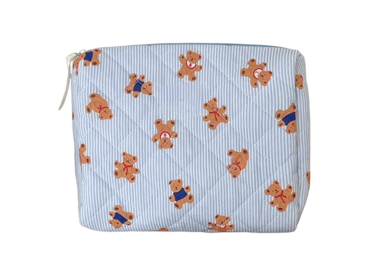 Bear Print Striped Bag: Blue  Medium