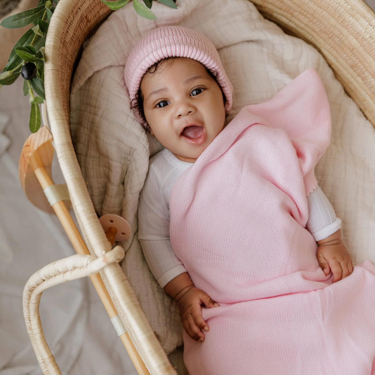 Luxe - 100% Organic Cotton Knit Blanket + Hat Set - blush pink