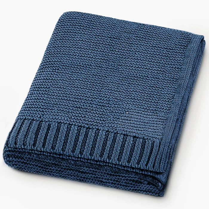 Couverture bébé Heritage Knit 100 % coton biologique - bleu cobalt
