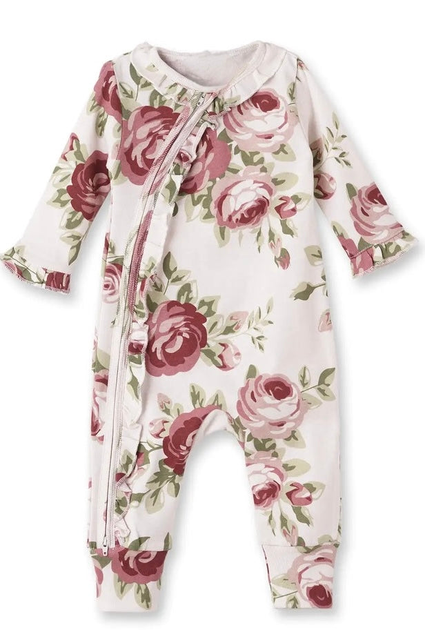 Cabbage Rose Ruffled Zipper romper