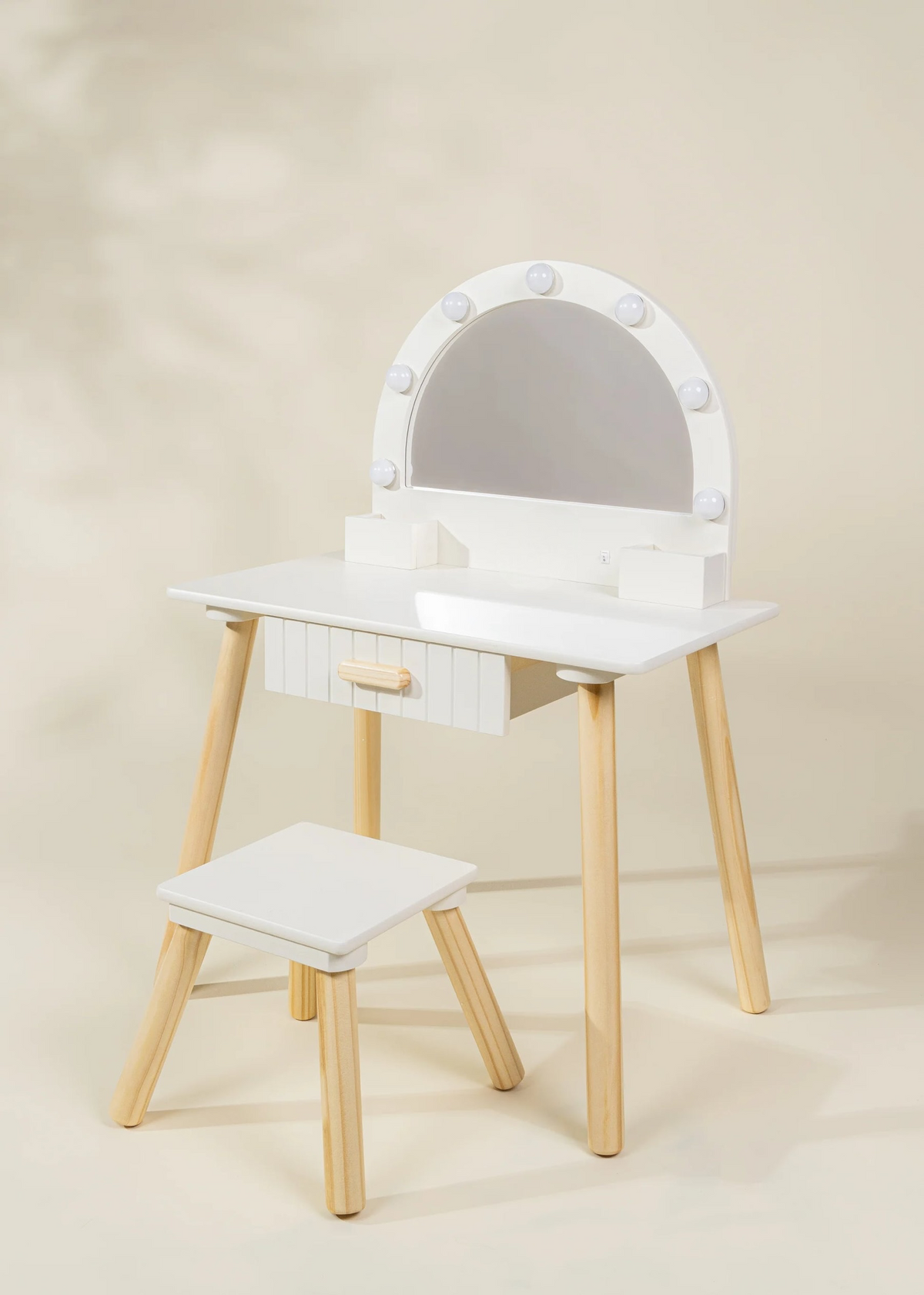 Wooden Play Vanity with Lighted Mirror & Stool