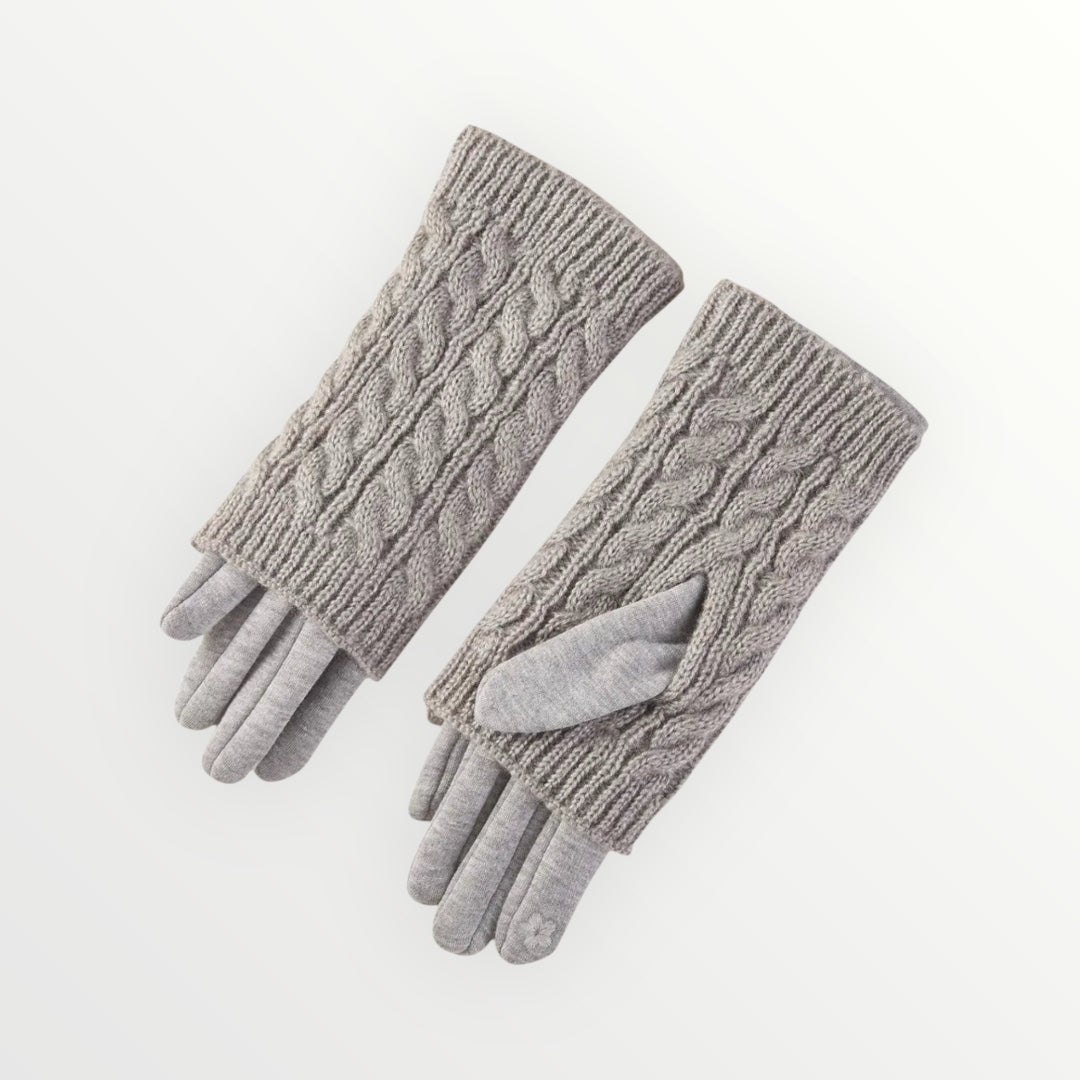 3 in 1 Cable Knit Textured Winter Gloves - grey