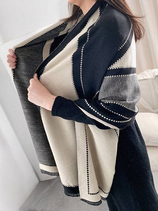 Warm Thick Fringed Printed Scarf