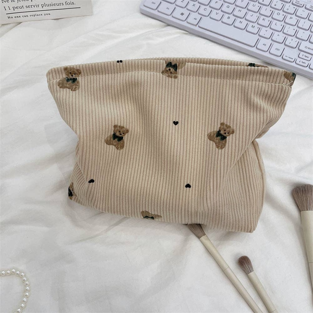 Cute Corduroy Bear cosmetic Bag - taupe