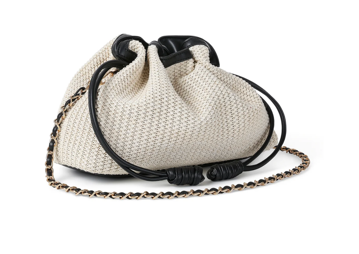 black trim raffia convertible crossbody bag