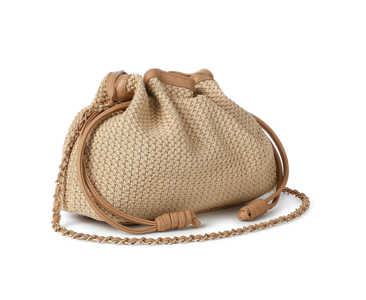 Sac bandoulière convertible en raphia beige