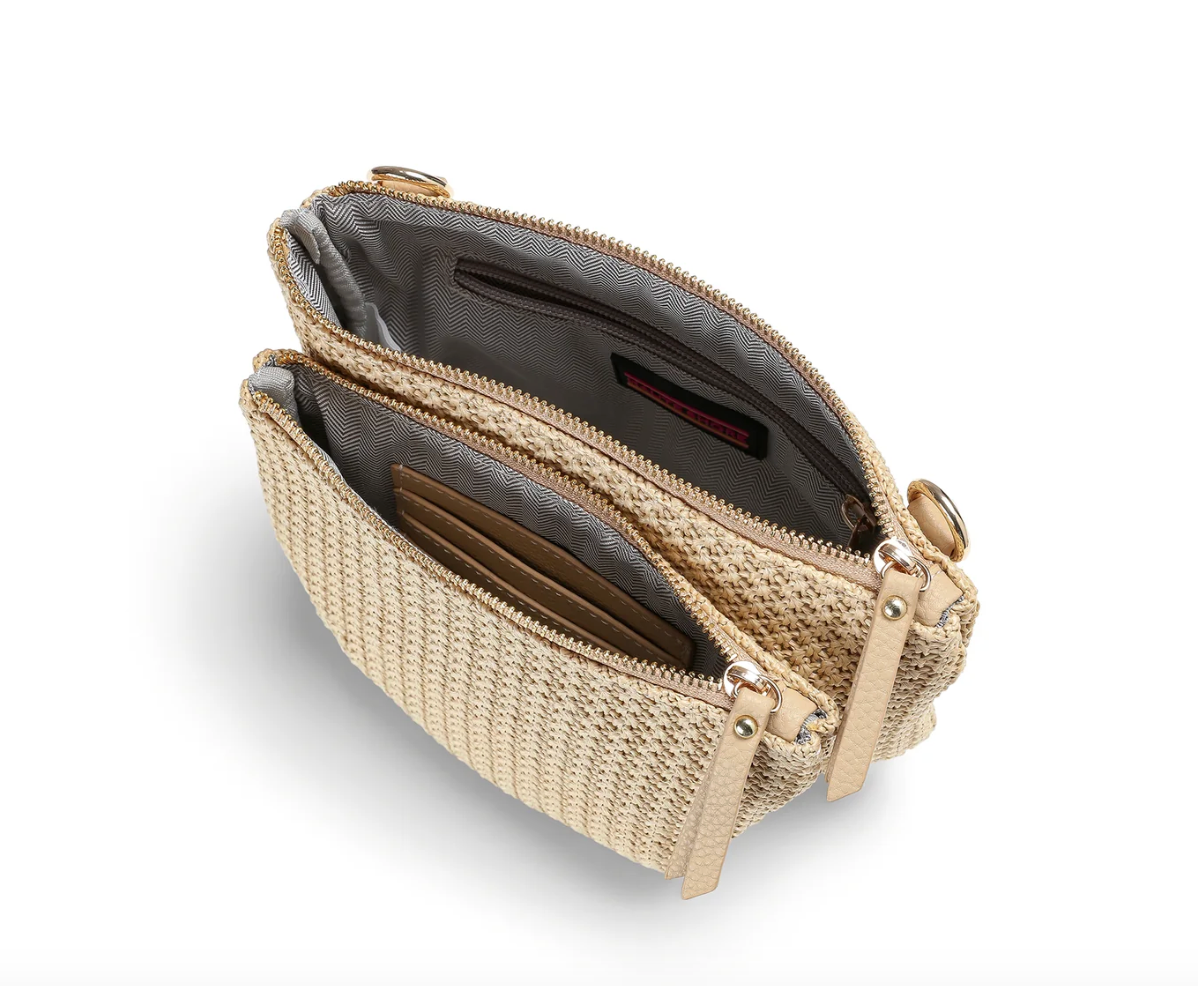 beige raffia convertible crossbody