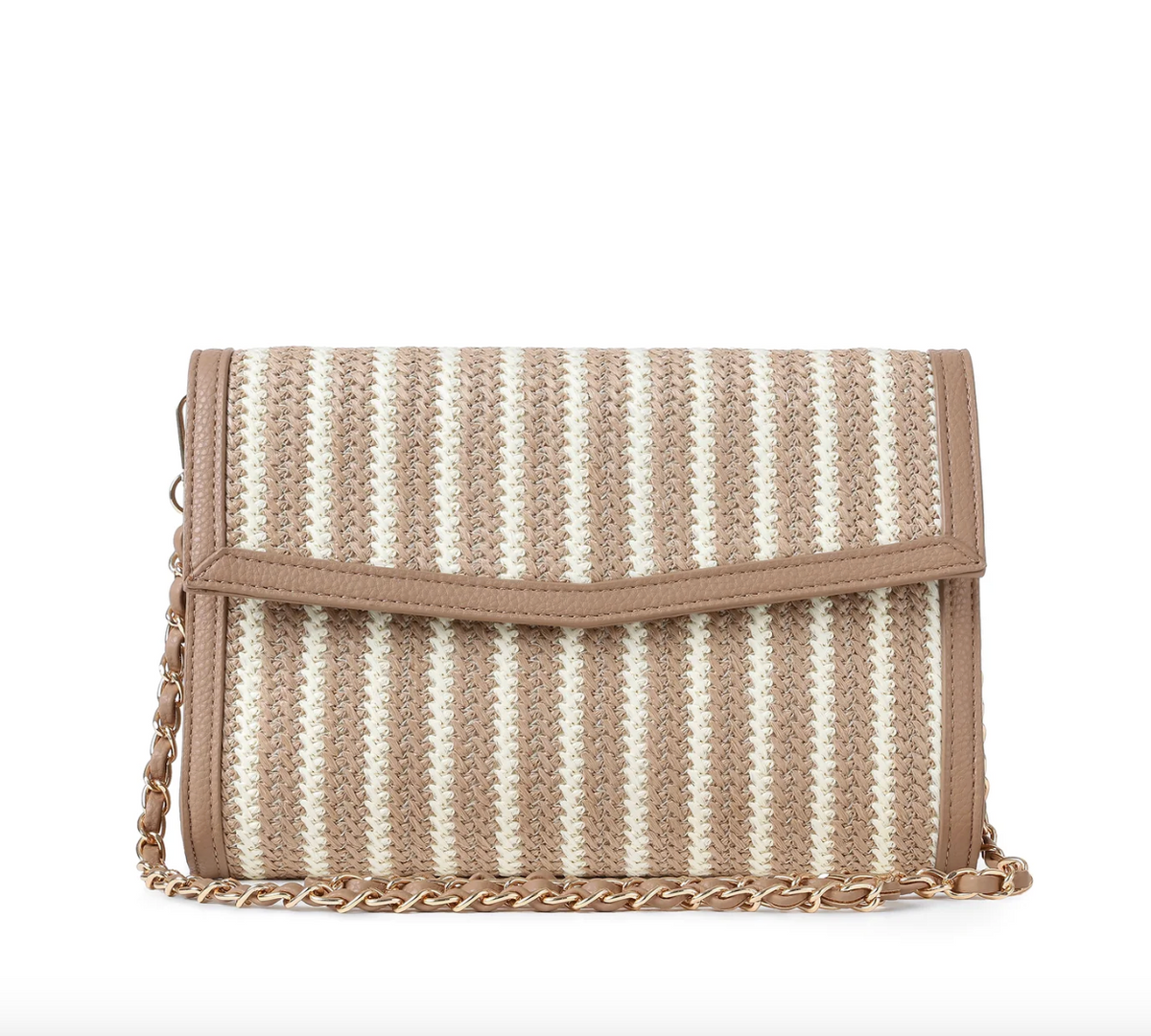 beige striped raffia clutch
