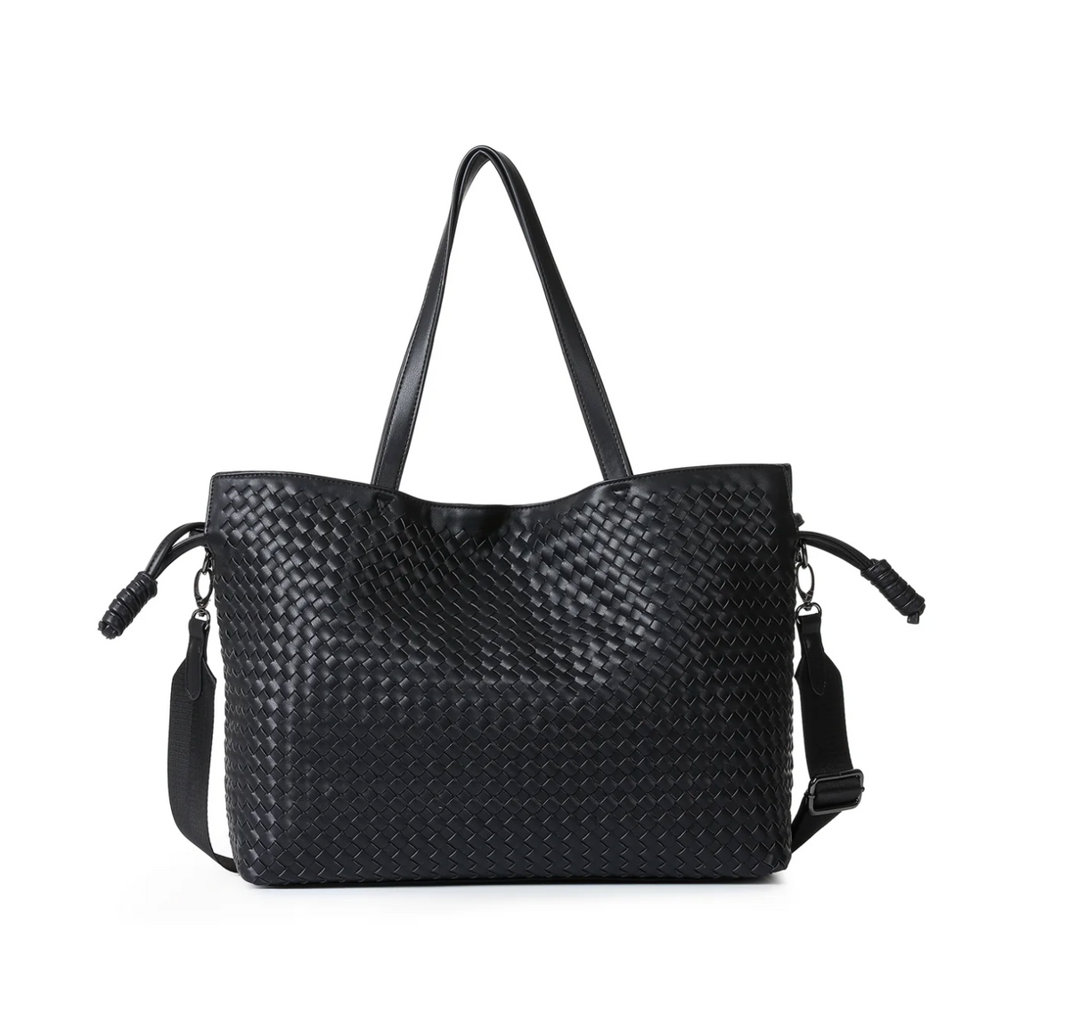 Sac fourre-tout en similicuir tissé – Noir
