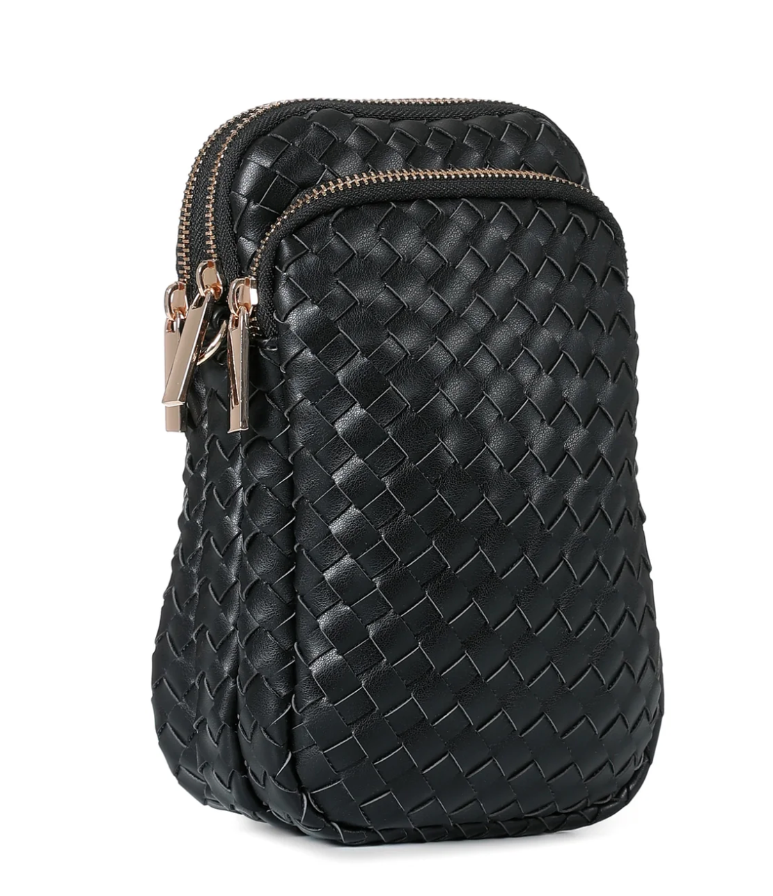 Sac pour téléphone en similicuir tissé – Noir
