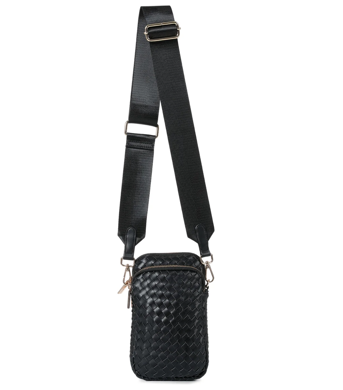 woven vegan leather Phone Crossbody - black