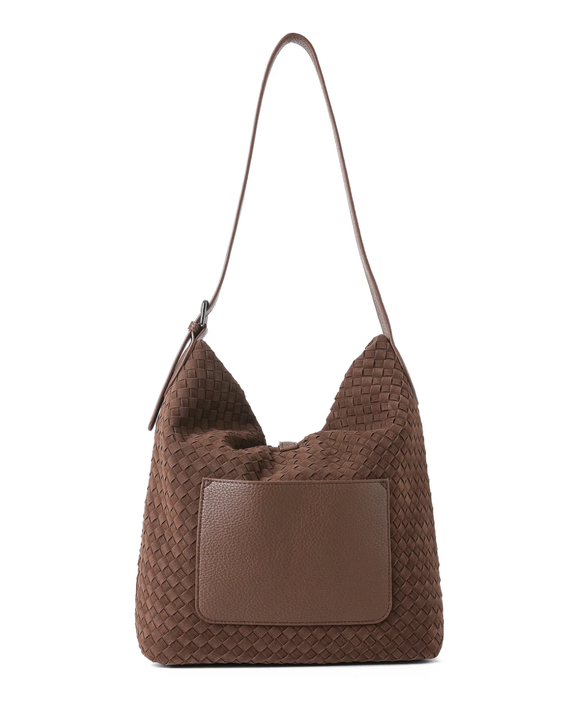 Sac à l’épaule en suède végétalien tissé – Chocolat