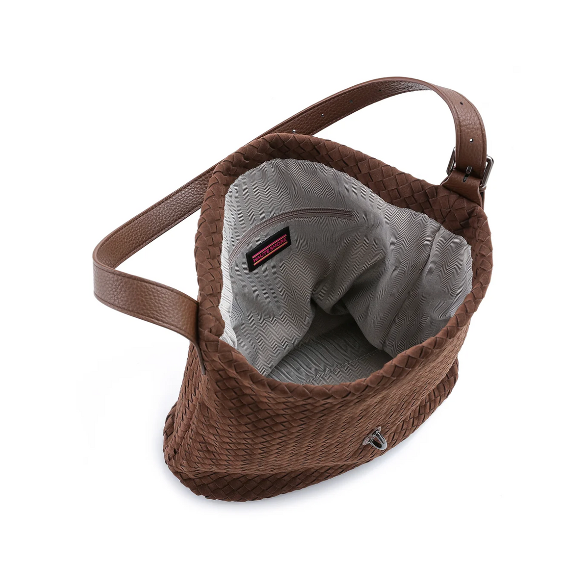 woven vegan suede shoulder bag - chocolate