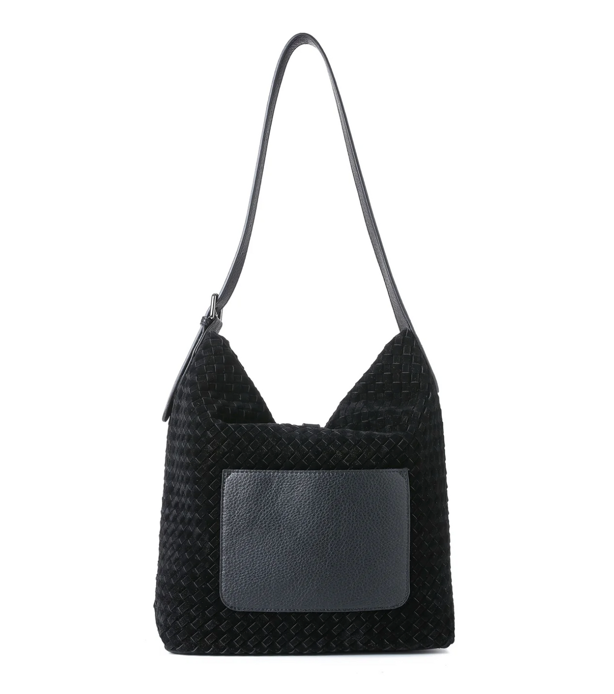 Sac à l’épaule en suède végétalien tissé – Noir
