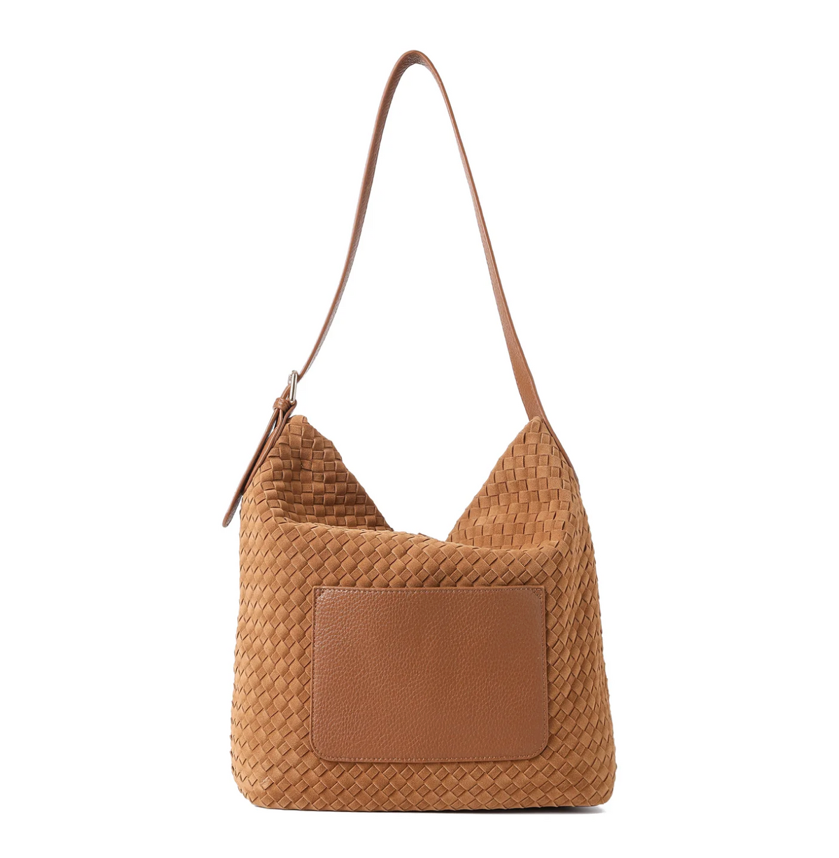 Sac à l’épaule en suède végétalien tissé – Saddle