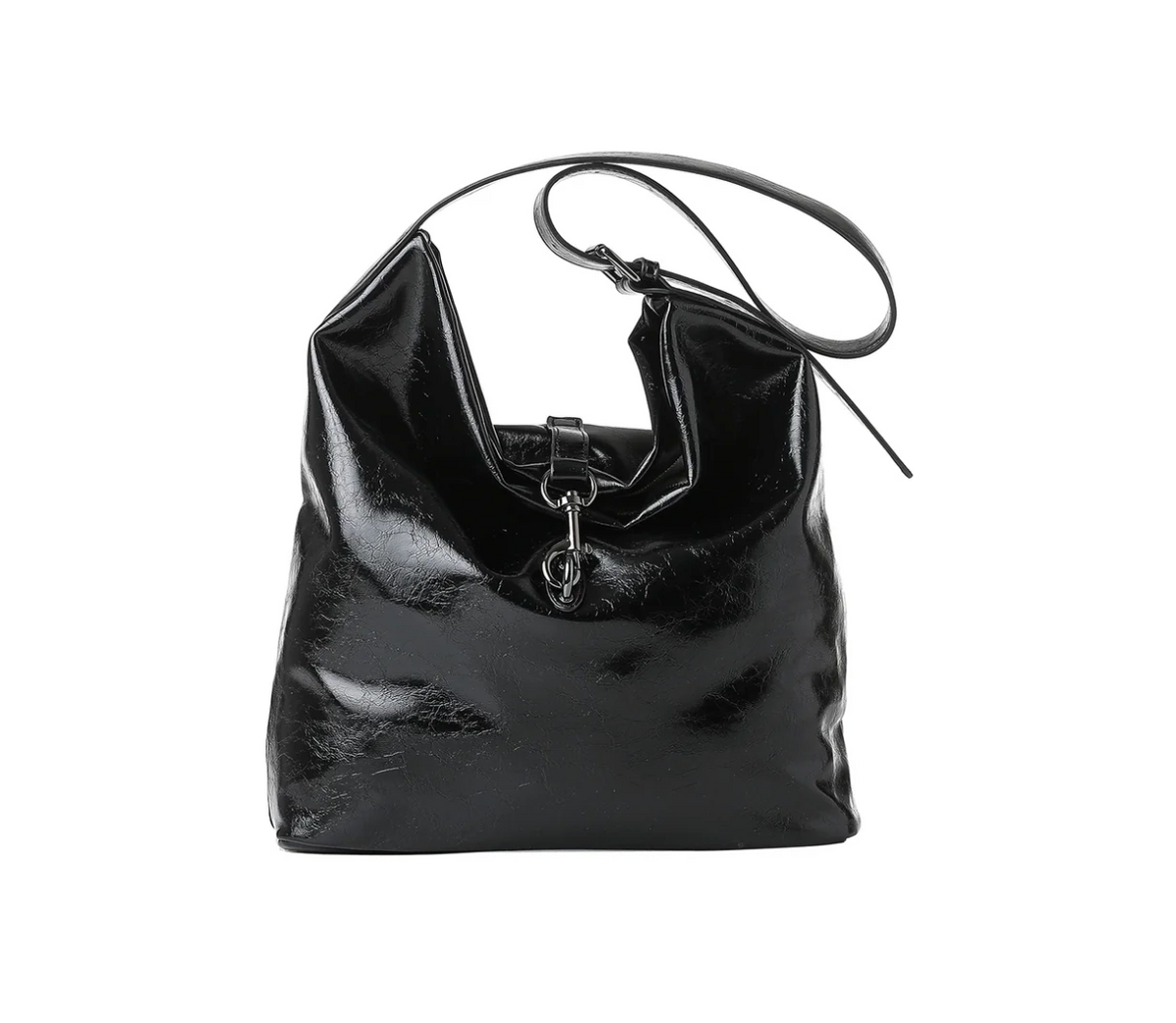 Sac à l’épaule en similicuir huilé noir