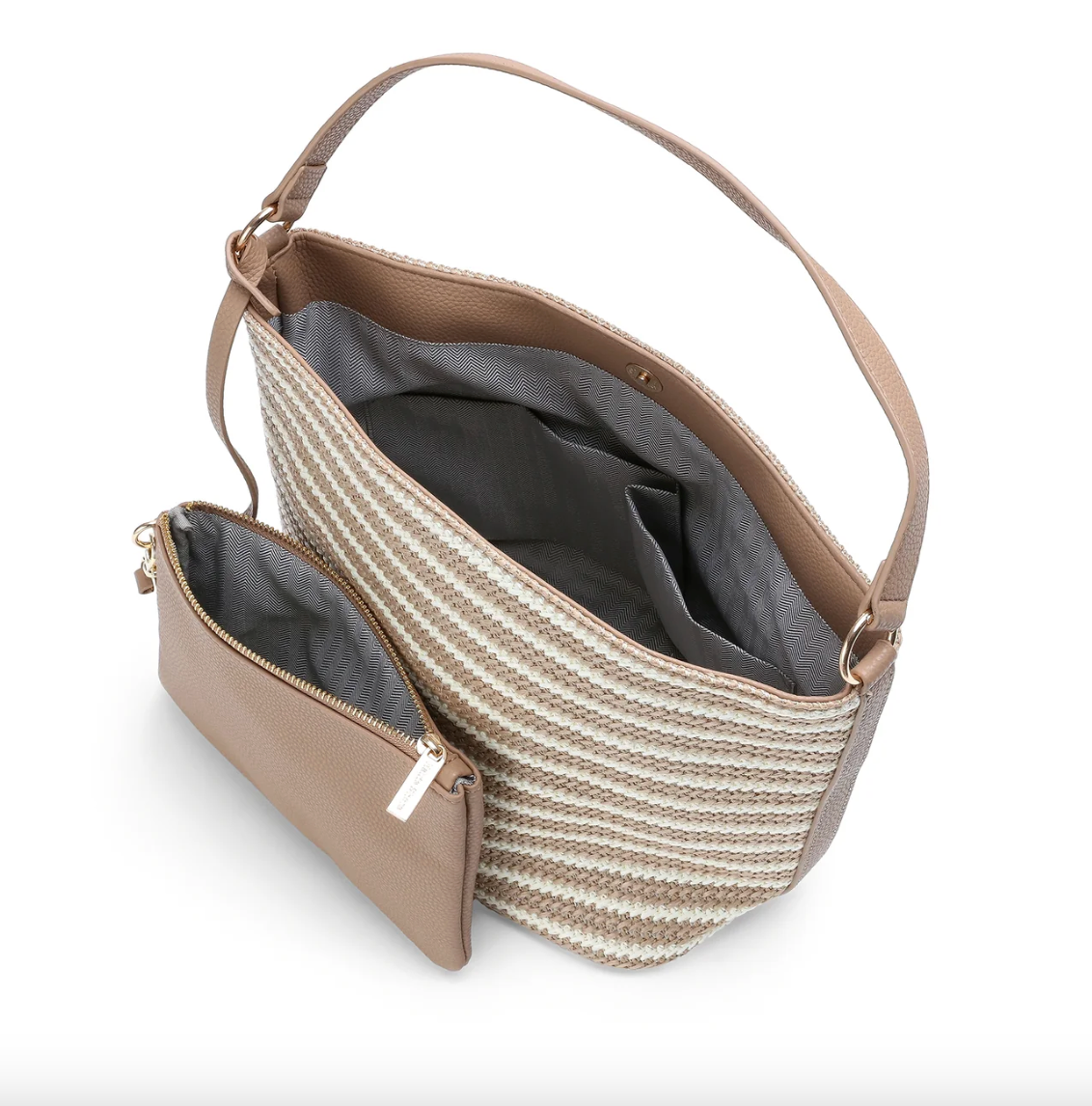 beige striped raffia shoulder bag