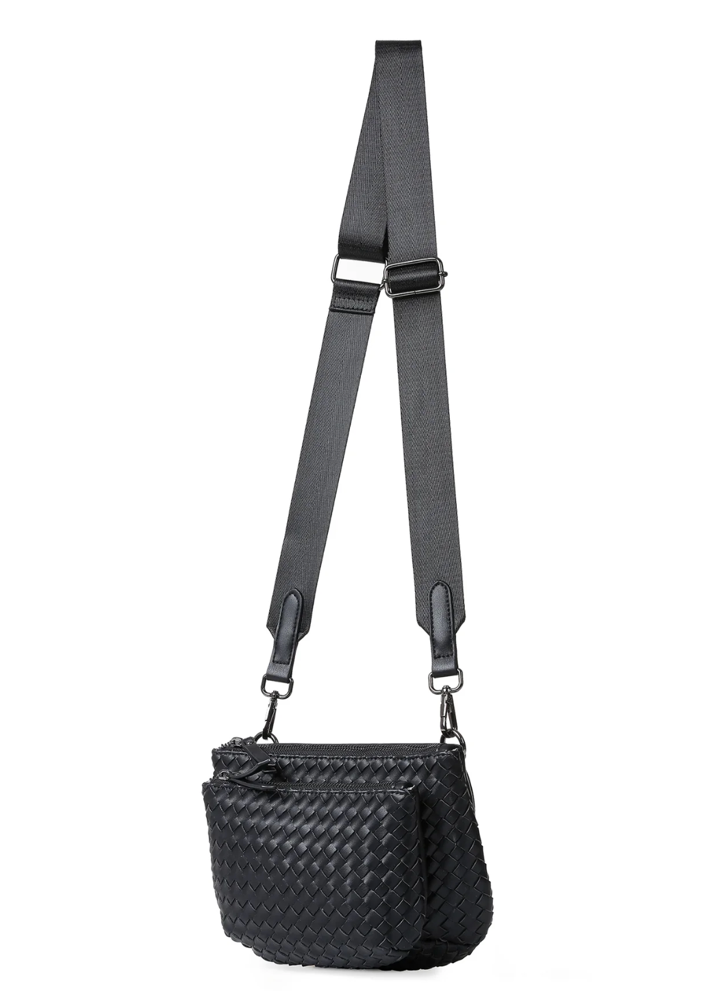 Sac bandoulière convertible en similicuir tissé – Noir