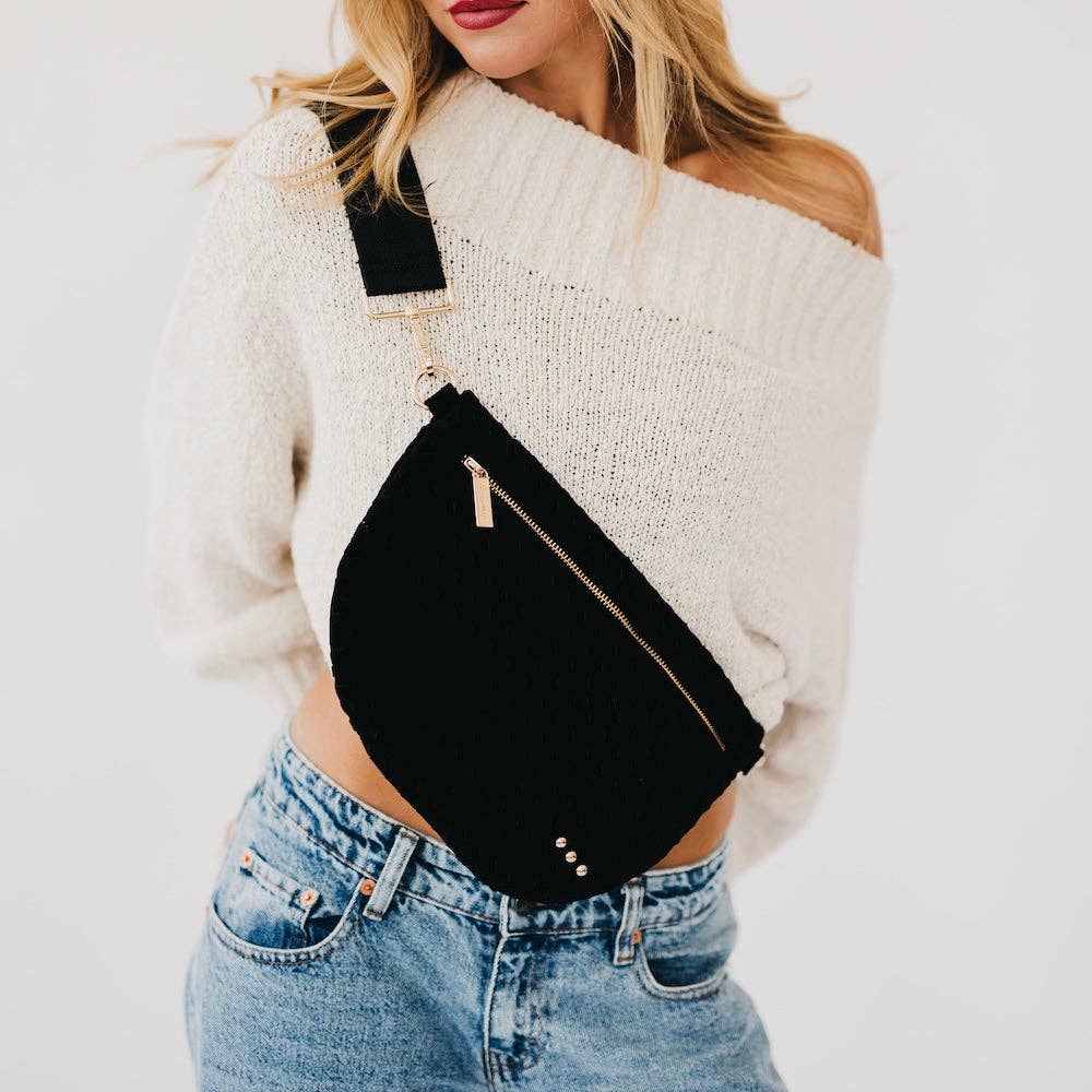 Suede Woven Bum Bag - black