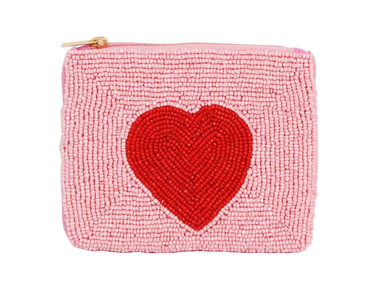 Fully Beaded Pink Heart Coin Purse