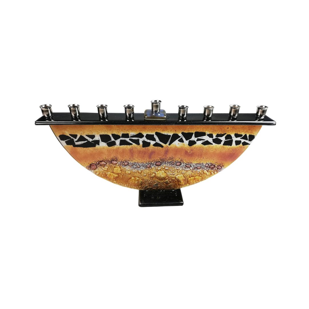 Fused Glass Menorah - Handmade - Judaica - Flakes