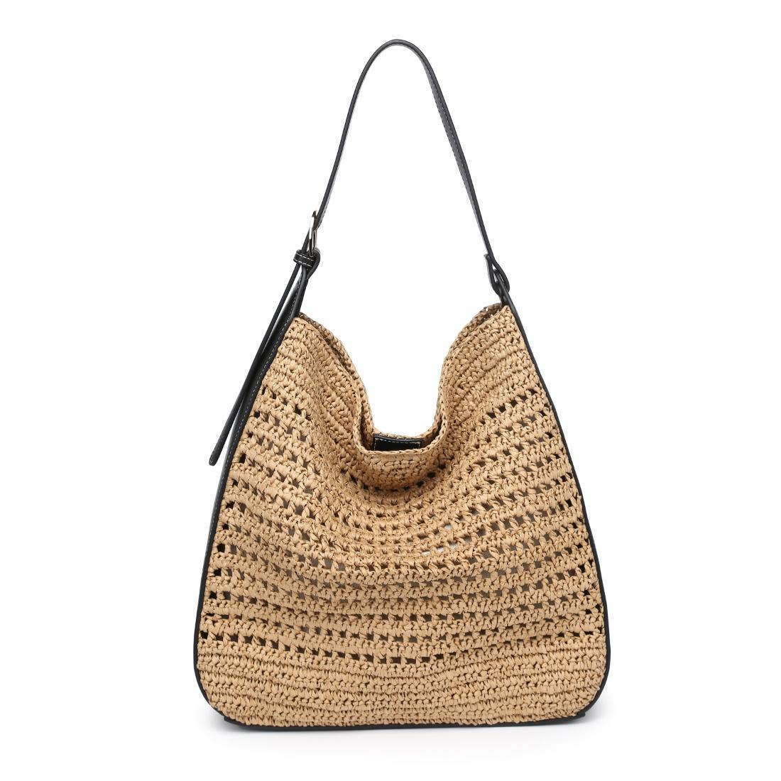 Sac cabas hobo en paille tressée – liseré marron
