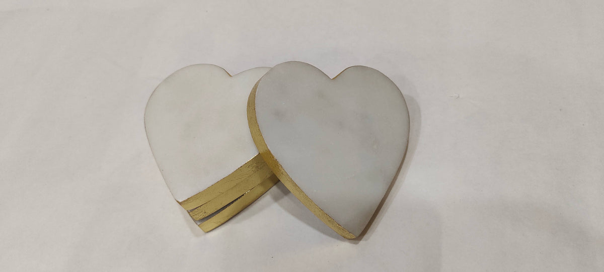 Set of 4 White Marble heart Coasters
