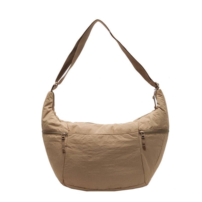 Casual Solid Color Nylon Shoulder Bag, khaki