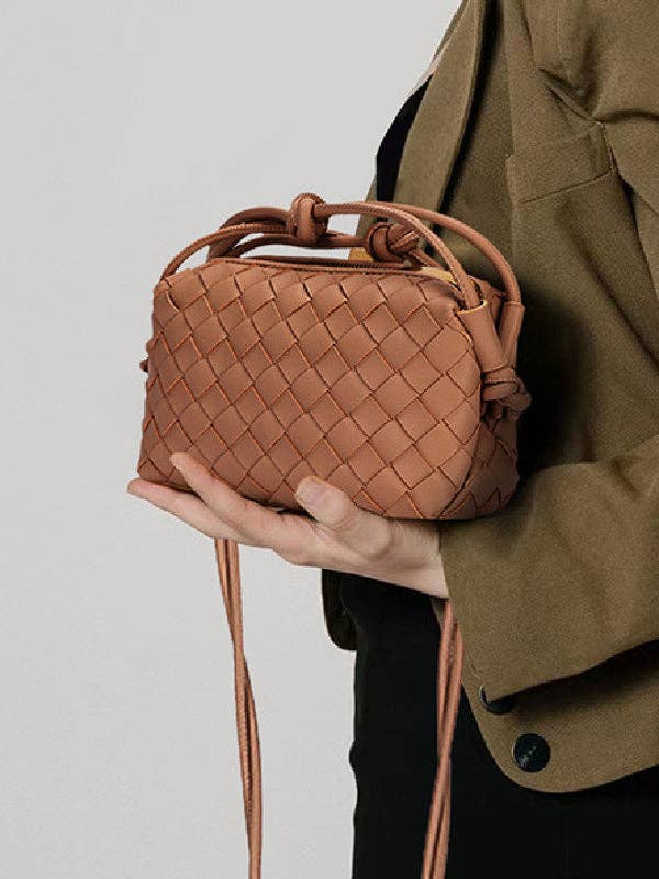 Woven Zipper Crossbody Bag - brown