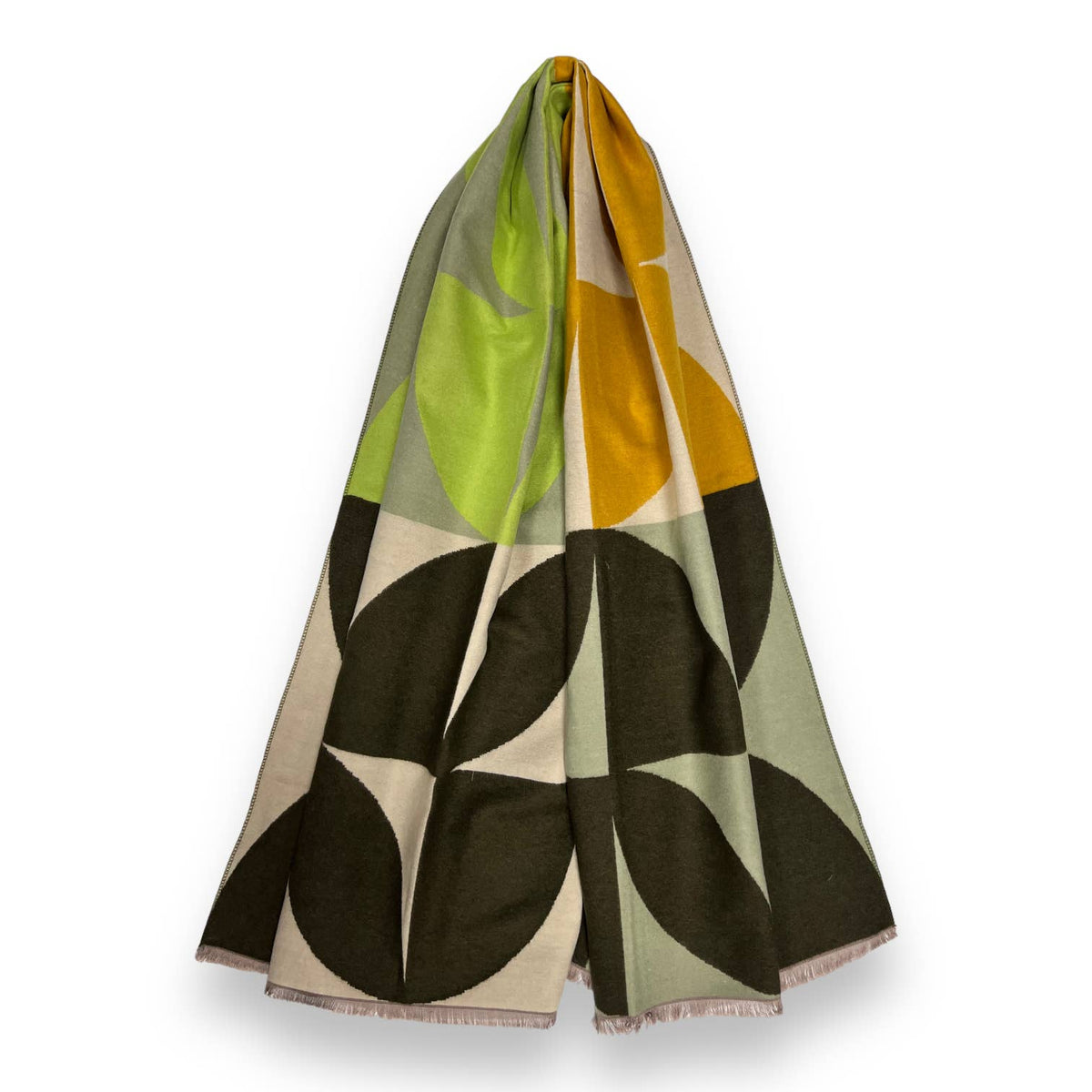 Retro print on cashmere blend scarf finished with fringes - mustaki