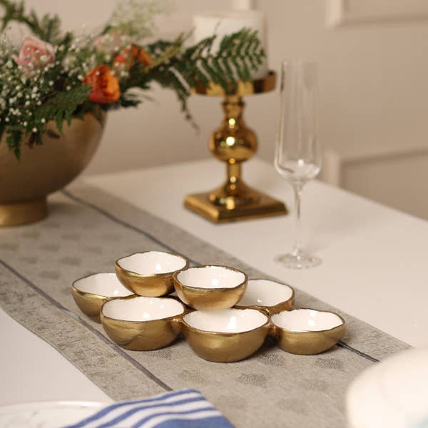 Gold 8-Bowl Cluster Dish with White Enamel