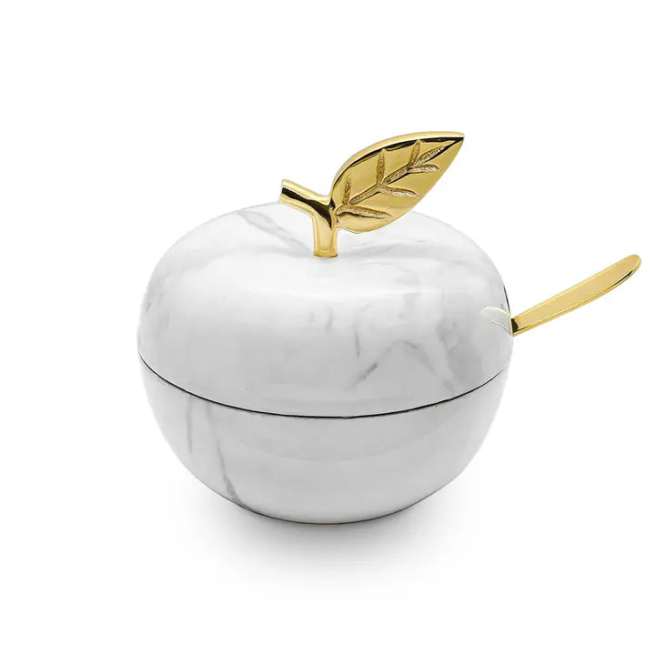 Pot à miel en marbre blanc - Doré