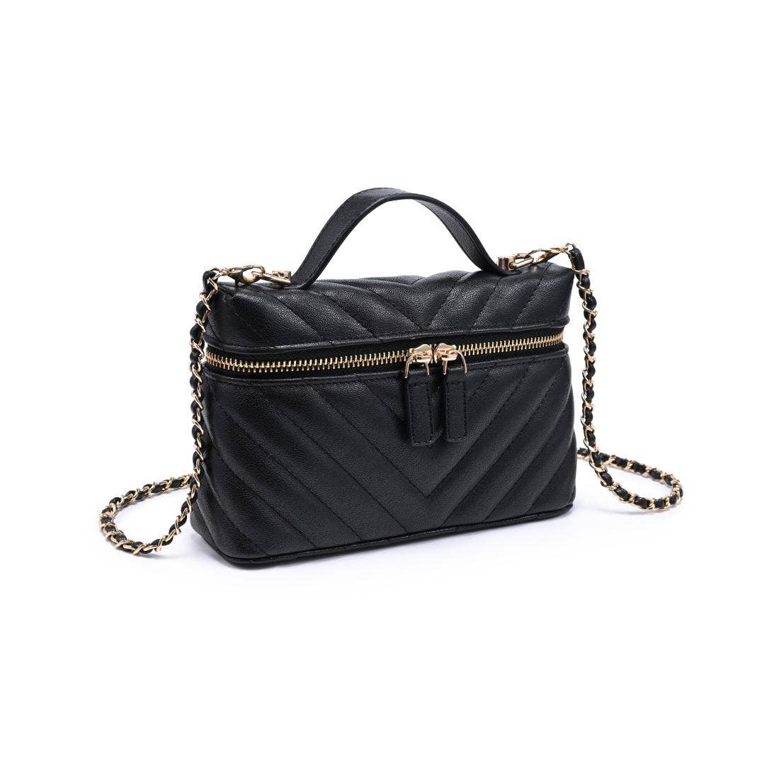 Chevron-quilted Vanity bag with chain - black