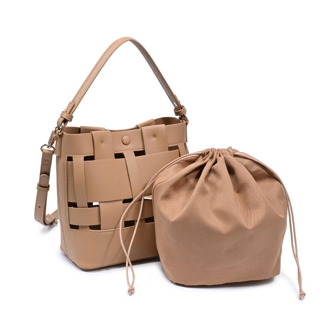 Sac seau à empiècements tressés - naturel